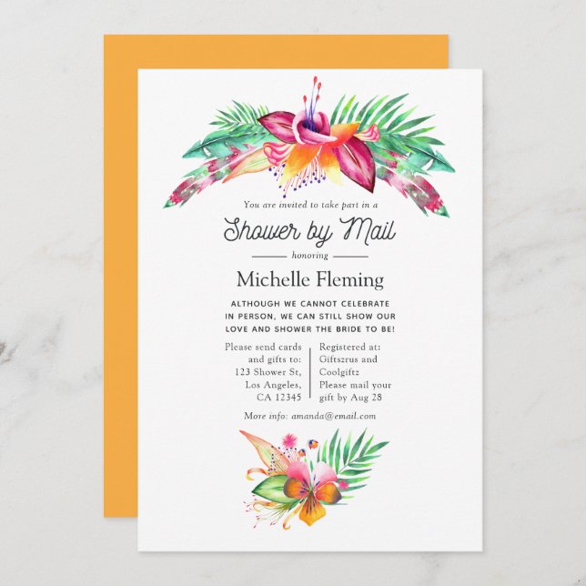 Convites Chá de panela de Verão tropical de aquarela por co (Frente/Verso)