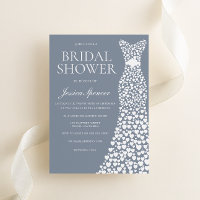 Chá de panela de vestido branco e azul empoeirado