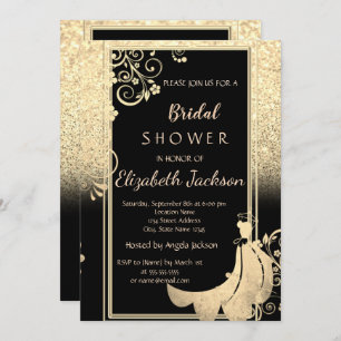 Convites Chá de panela de Vestido das Flores Douradas Elega