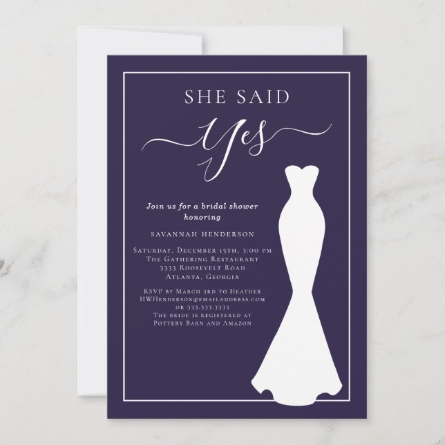 Convites Chá de panela de Vestido de Casamento de Flor Selv (Frente)