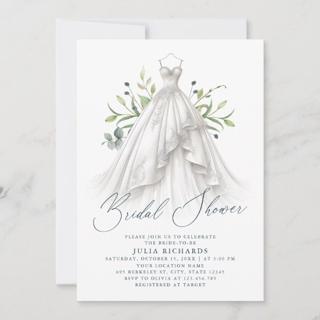 Convites Chá de panela de Vestido de Casamento de Vestido d (Frente)