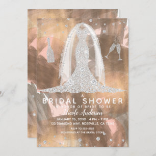 Convites Chá de panela de Vestido de Casamento em Diamante 