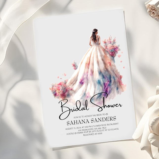 Convites Chá de panela De Vestido De Casamento Floral Belo  (Criador carregado)