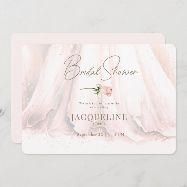 Convites Chá de panela De Vestido De Rosa Blush Elegance (Frente/Verso)