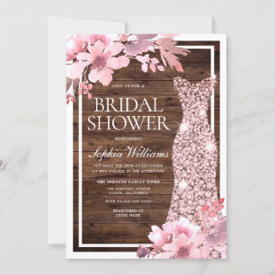 Convites Chá de panela De Vestido Dourado, Rosa Floral Blus