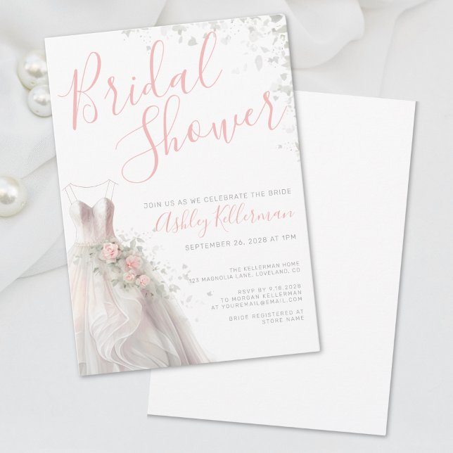 Convites Chá de panela De Vestido Elegante (Elegant Wedding Dress Bridal Shower Invitation)