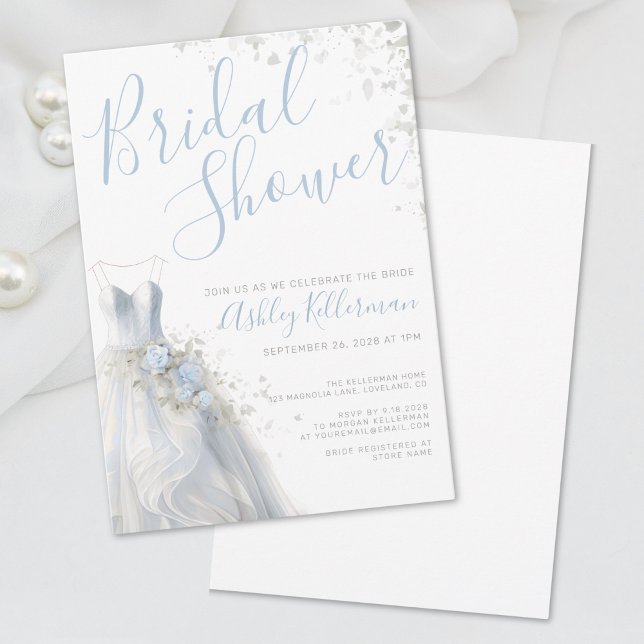 Convites Chá de panela De Vestido Elegante (Elegant Wedding Dress Bridal Shower Invitation)