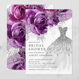 Convites Chá de panela de Vestido Floral de Plum & Silver