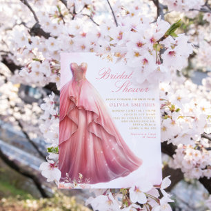 Convites Chá de panela de Vestido Floral Elegante Blush Pin