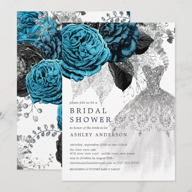 Convites Chá de panela de Vestido Floral Turquoise (Frente/Verso)