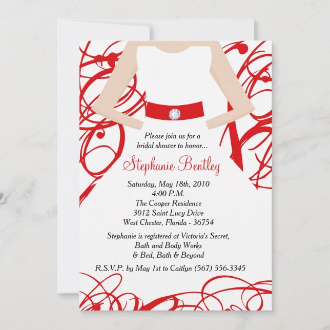 Convites Chá de panela de Vestido Red Wedding (Frente)