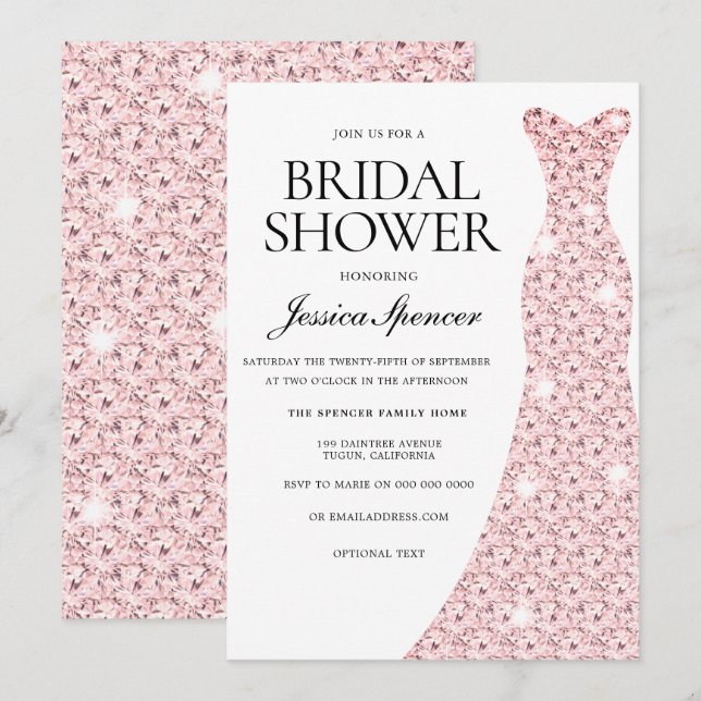 Convites Chá de panela de vestidos Dourados Elegante Rosa (Frente/Verso)