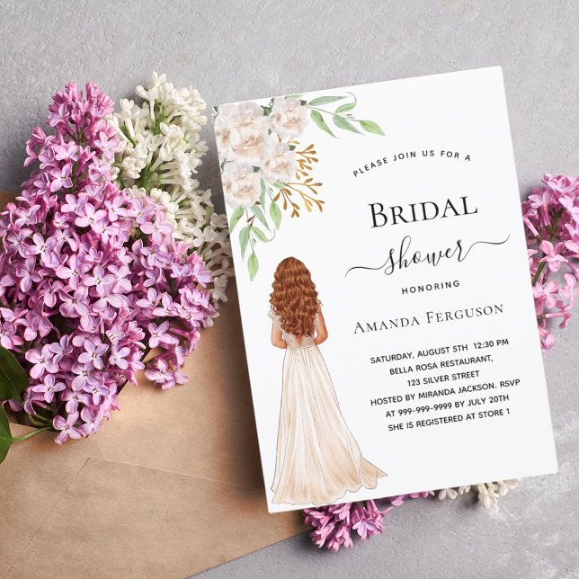 Convites Chá de panela de vestidos verdes florais brancos n (Criador carregado)