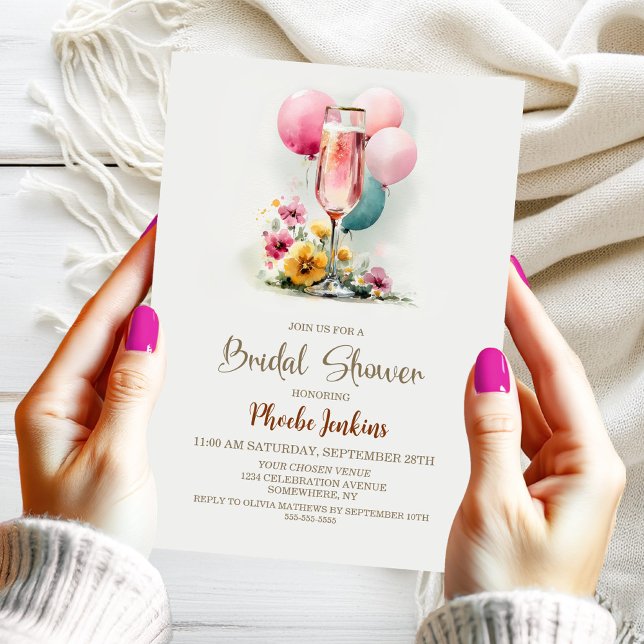 Convites Chá de panela de Vidro de Champanhe Rosa (Criador carregado)