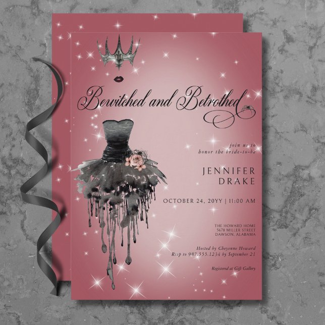Convites Chá de panela de Vidro de Halloween Bewitered & Be (Bewitched & Betrothed Halloween Glam Bridal Shower Invitation)