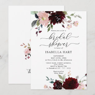Convites Chá de panela de Vinho Floral Elegante Blush Burgu