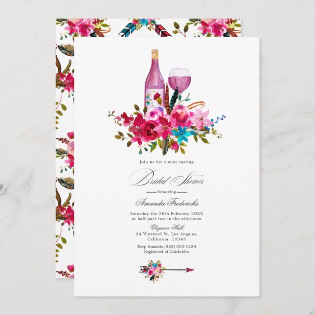 Convites Chá de panela de vinho tônico de turquesa e boho c (Frente/Verso)