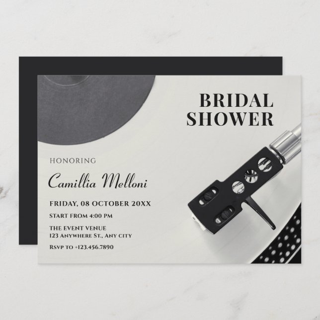 Convites Chá de panela de vinilo de música (Frente/Verso)