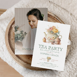 Convites Chá de panela de Vintage de Creme Rosa Pó de Tea P
