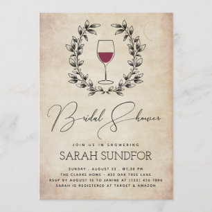 Convites Chá de panela de Vintage de Vinho Vermelho e Laur