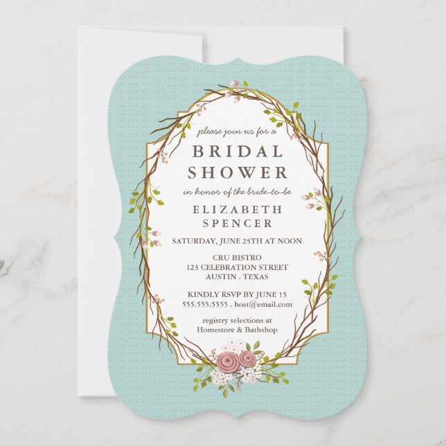 Convites Chá de panela de Wreath do Jardim Florestal (Frente)