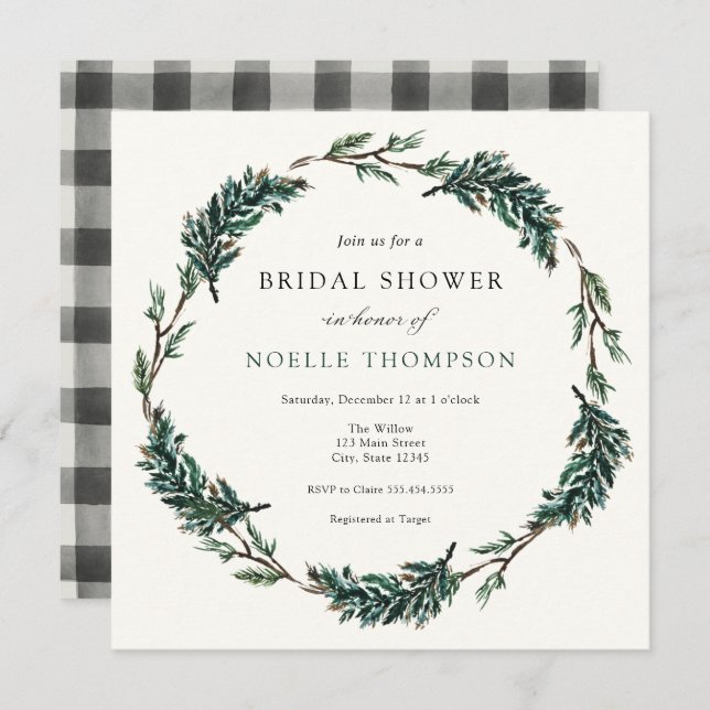 Convites Chá de panela de Xadrez Evergreen Buffalo (Frente/Verso)