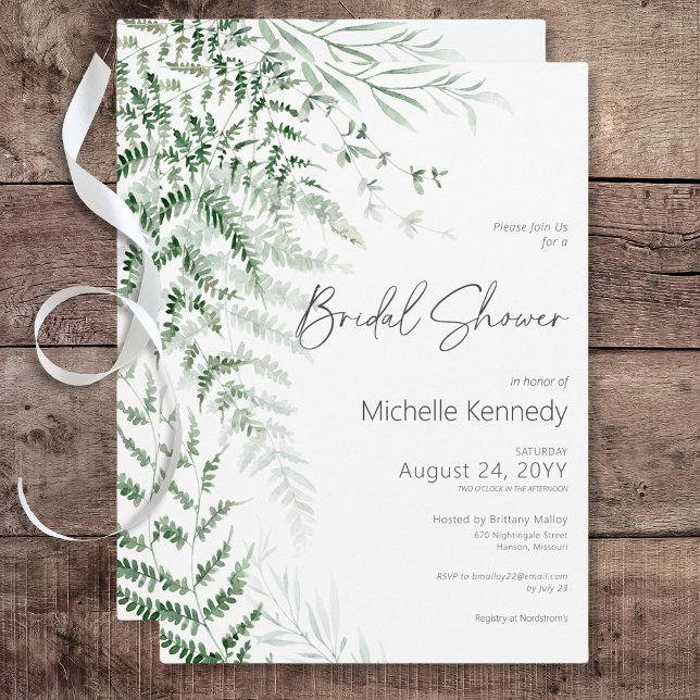 Convites Chá de panela Delicado Elegante Greenery Ferns (Elegant Delicate Greenery Ferns Bridal Shower Invitation)