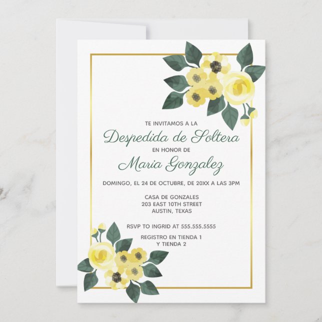 Convites Chá de panela Despedida de Soltera Flores Amarilla (Frente)