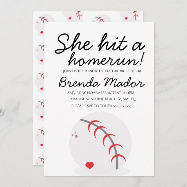 Convites Chá de panela do Baseball Homerun Sports Lover (Frente/Verso)