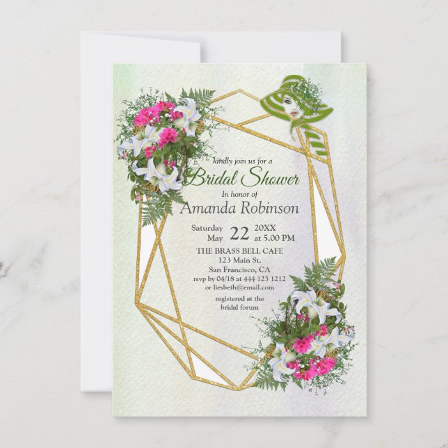 Convites Chá de panela do Buquê da lente Dourada (Frente)