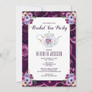 Convites Chá de panela do Burgundy Floral Tea Party