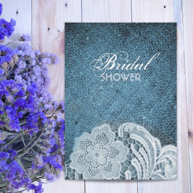 Convites chá de panela do campo azul-arromba-azul-russa mar (rustic navy blue burlap lace country bridal shower invitation)