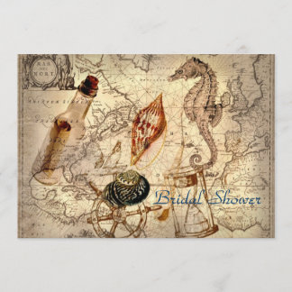 Convites chá de panela do casamento de praia do mapa do