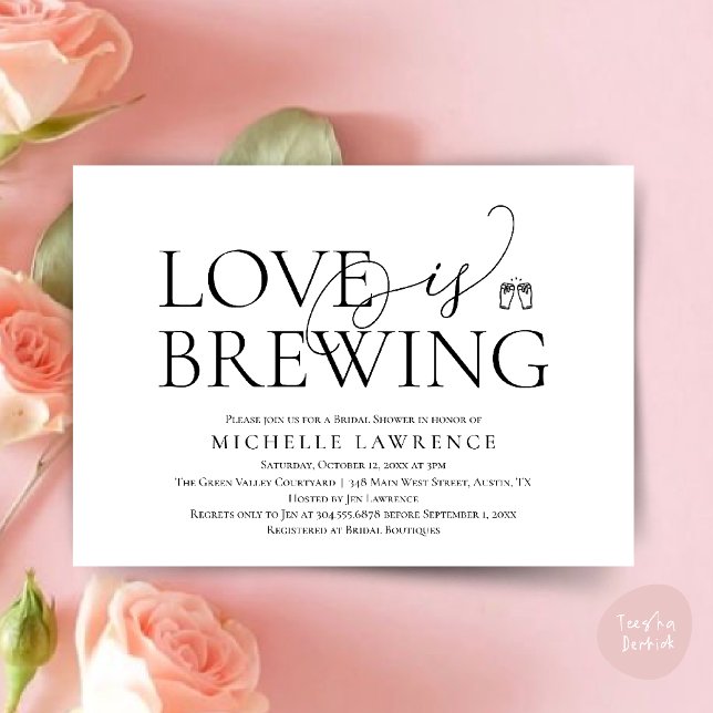 Convites Chá de panela do Classy Beer Party, O amor está se (Classy Beer Party Bridal Shower, Love is brewing modern romantic invites Card PDF in Black white)