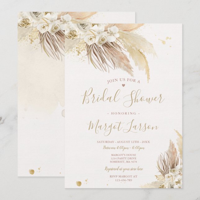 Convites Chá de panela do Deserto da Boêmia Pampas Grass (Frente/Verso)