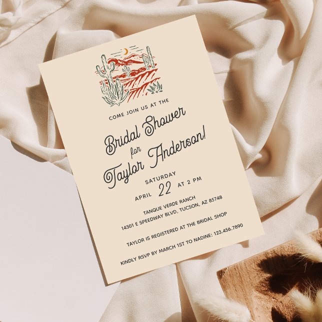 Convites Chá de panela do deserto do Saguaro Cactus Retro a (Criador carregado)