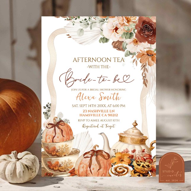Convites Chá de panela do Fall Boho Coquette Pumpkin Tea Pa (Criador carregado)