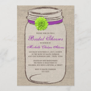Convites Chá de panela do frasco de pedreiro da flor