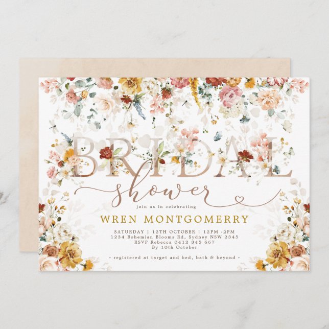 Convites Chá de panela do Jardim de Flores Selvagens de Pri (Frente/Verso)