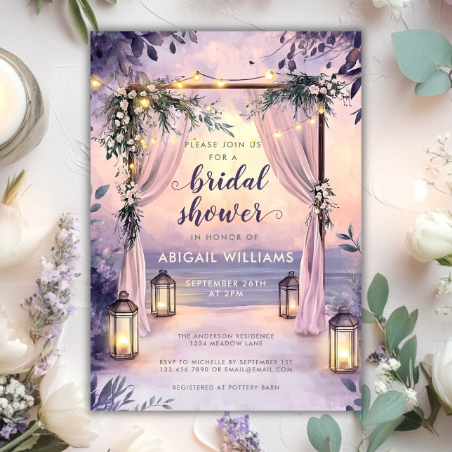 Convites Chá de panela do Jardim Floral Elegante (Elegant Floral Lanterns Garden Bridal Shower Invitation)