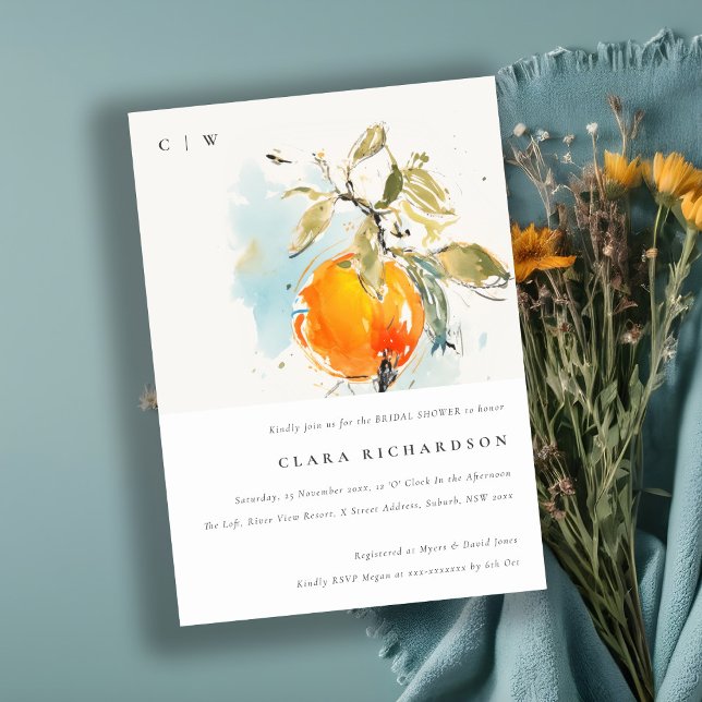 Convites Chá de panela do Jardim Laranja Boho Abstrato Sket (Criador carregado)