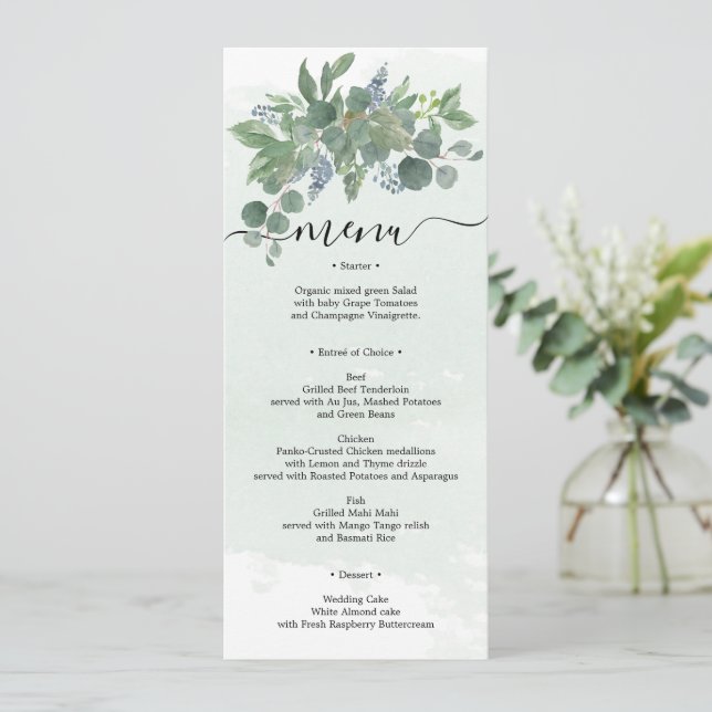 Convites Chá de panela do Menu Casamento Eucalyptus Azul Du (Em pé/Frente)