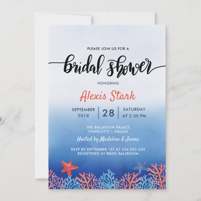 Convites Chá de panela do Oceano Azul-Coral (Frente)