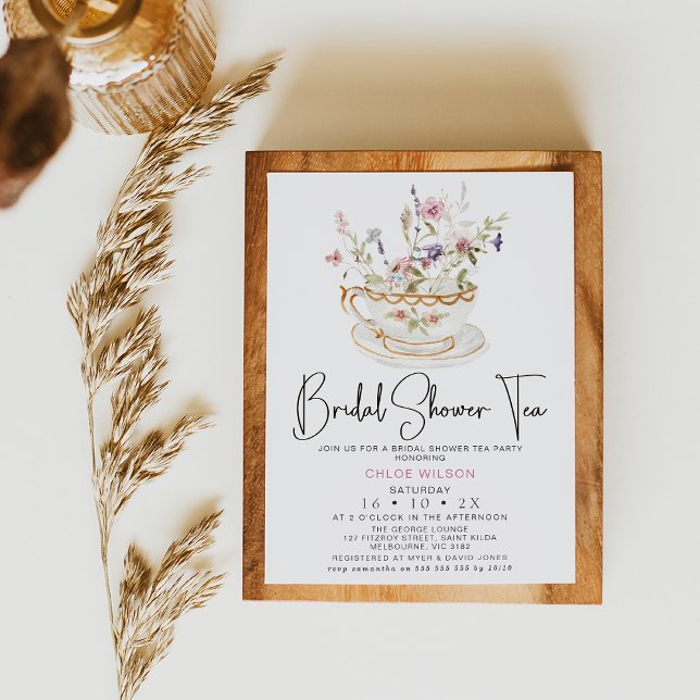 Convites Chá de panela do Partido Chic Wildflower Tea (Bridal Tea Party Invitation, Wildflowers Floral High Tea Shower Invite, Floral Tea Party Wedding)