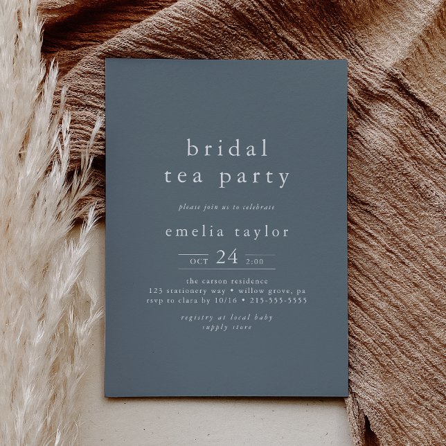 Convites CHÁ DE PANELA do Partido do Chá Azul Escuro Simple (EMELIA Simple Dark Blue Tea Party Bridal Shower Invitation)