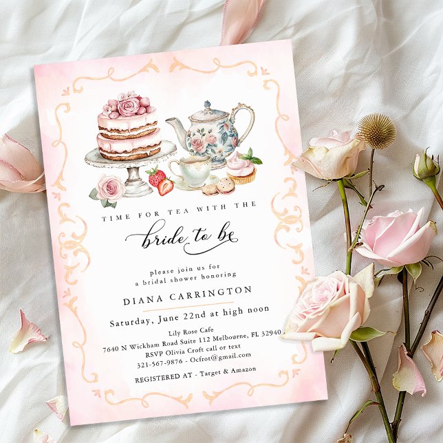 Convites Chá de panela do Partido do Chá Elegante - Floral  (Bridal Shower Invite)
