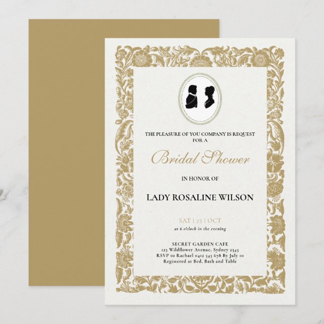 Convites Chá de panela do partido Regency Floral Tea (Frente/Verso)