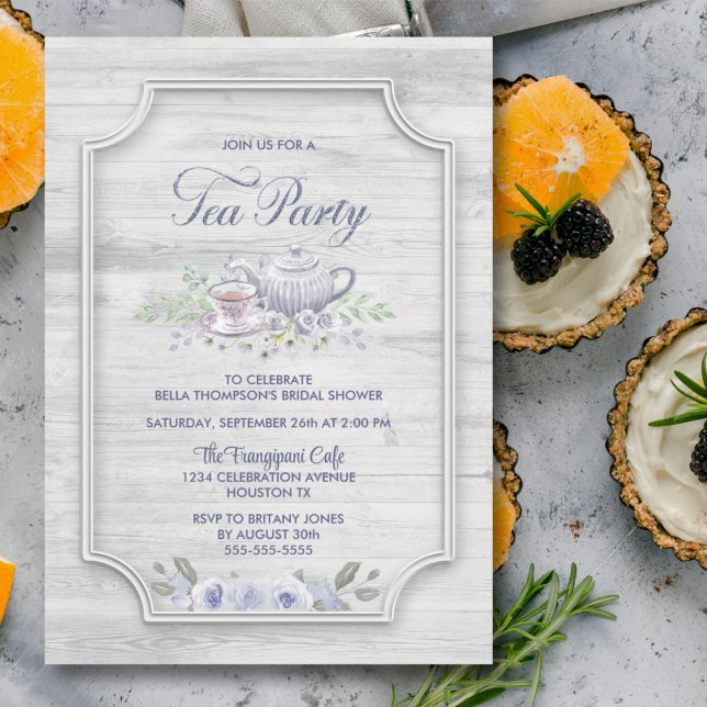 Convites Chá de panela do Partido Tea de Madeira Branqueada (Criador carregado)