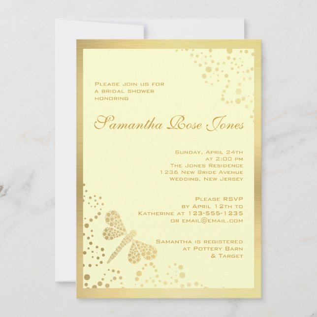 Convites Chá de panela do Pointillism da libélula do marfim (Frente)