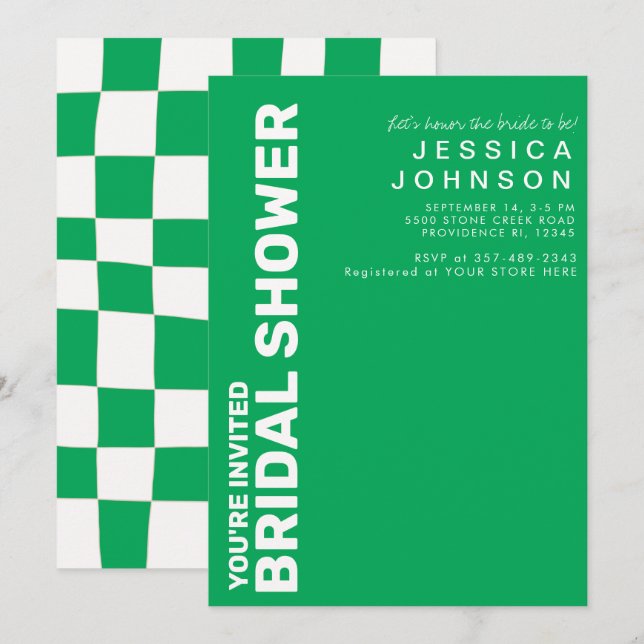 Convites Chá de panela do Quadro de Verificação Branco Verd (Frente/Verso)